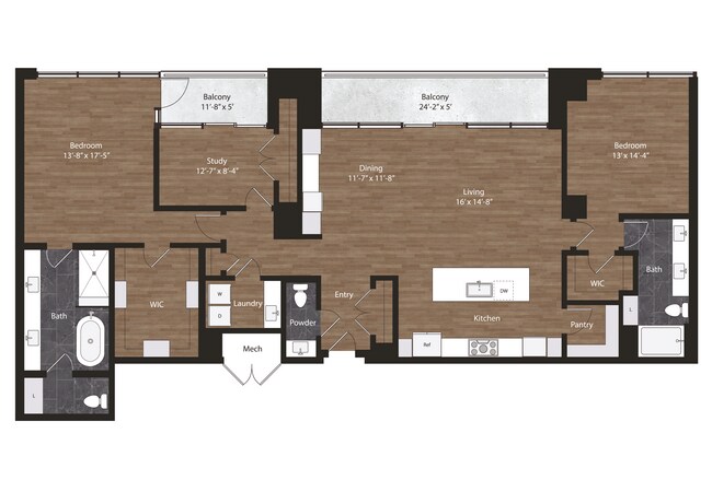 2 Bedrooms Plus Den, 2.5 Bath 2503 floor plan